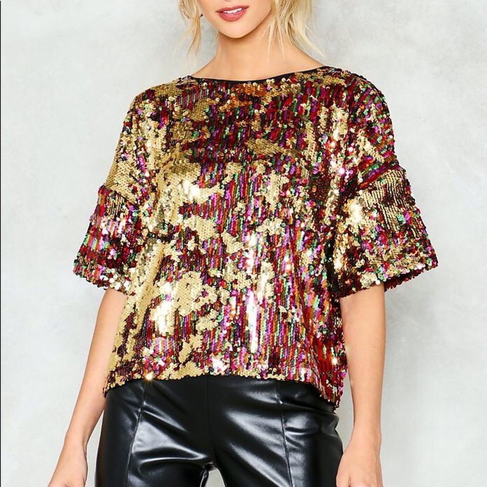 NWT Nasty Gal Sequin Flowy Tee, Size 2